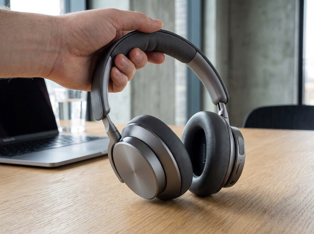 Candid shot of the real headphones in hand