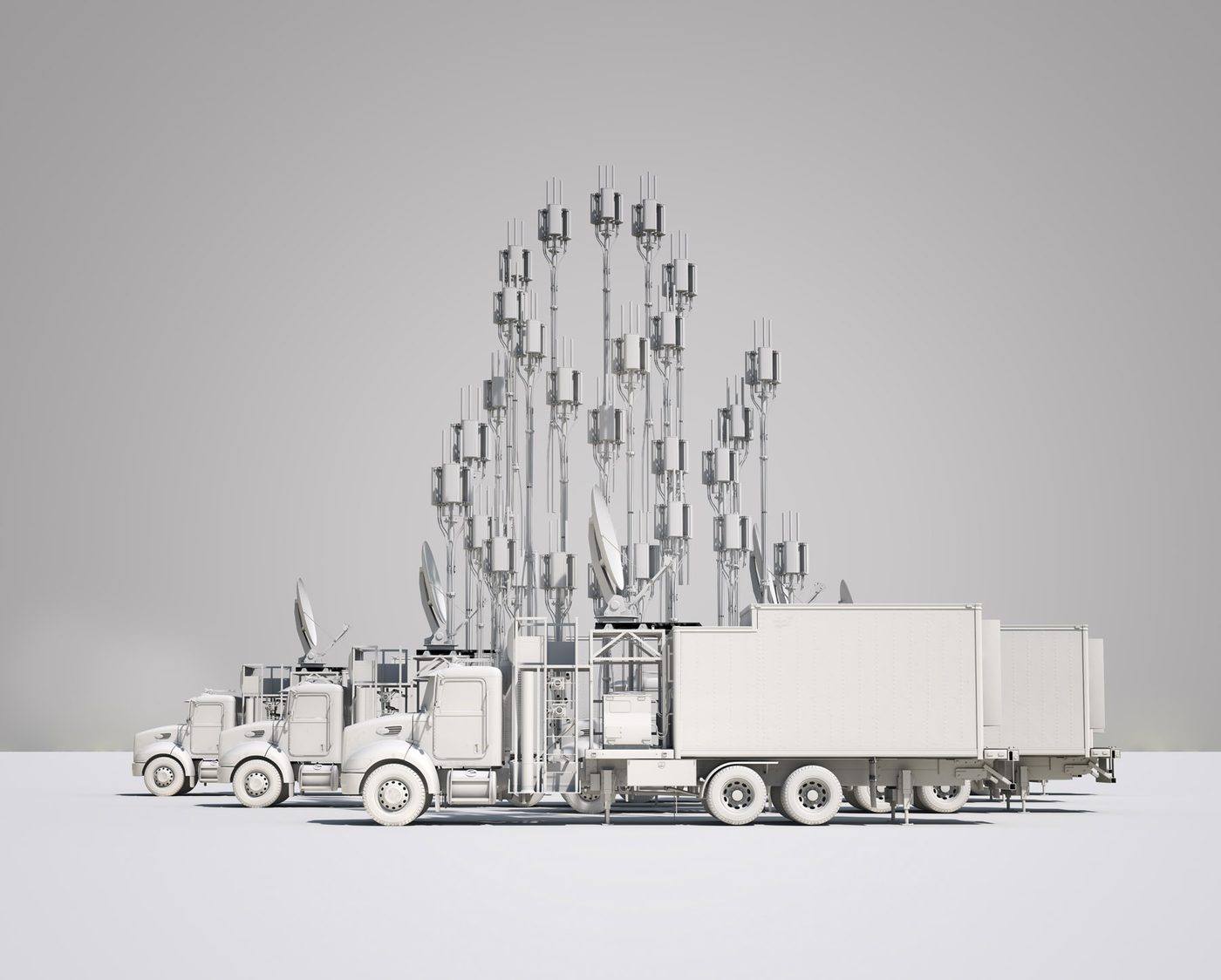 AT&T Ampersand: clay render of the CGI trucks and antenna masts