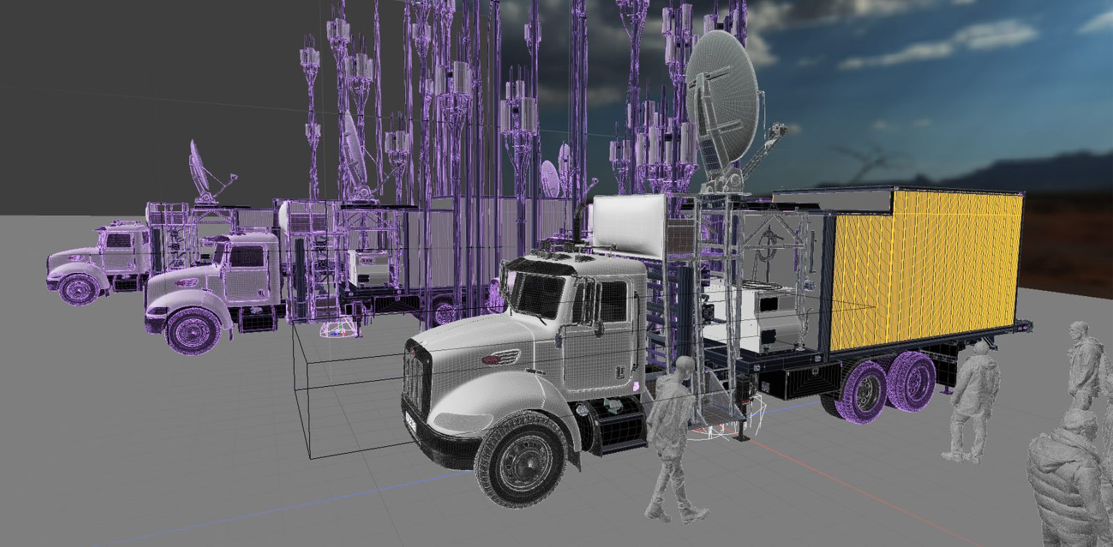 AT&T Ampersand: the CGI trucks and masts in the viewport