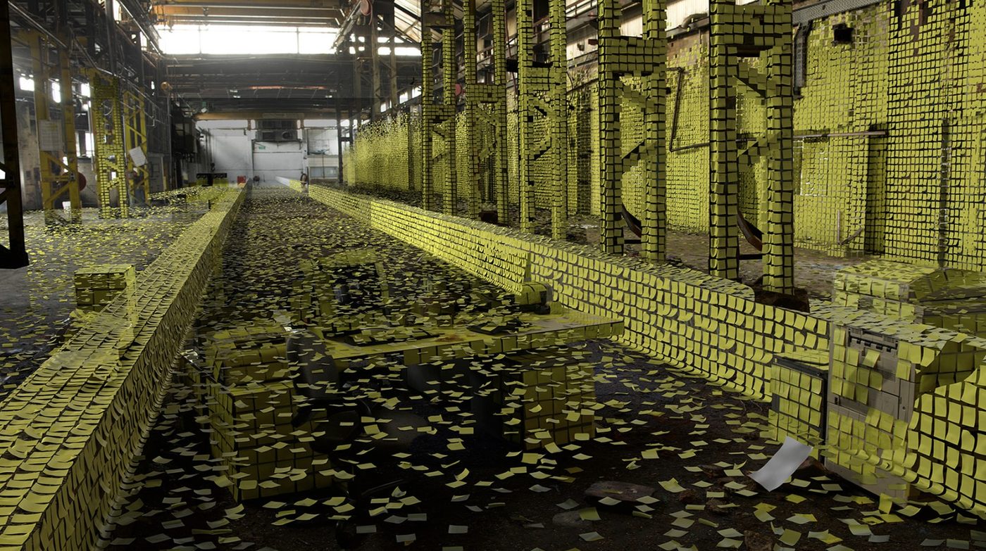 Bench breakdown: CGI post-its over the warehouse plate