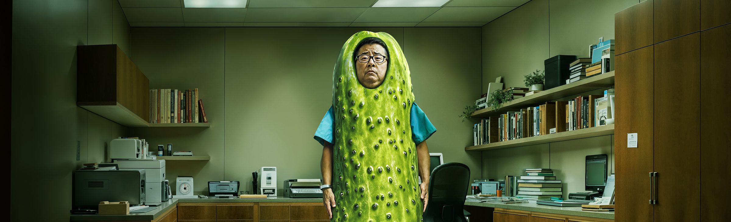 Hallmark A.i: wide crop of the pickle nurse in the office