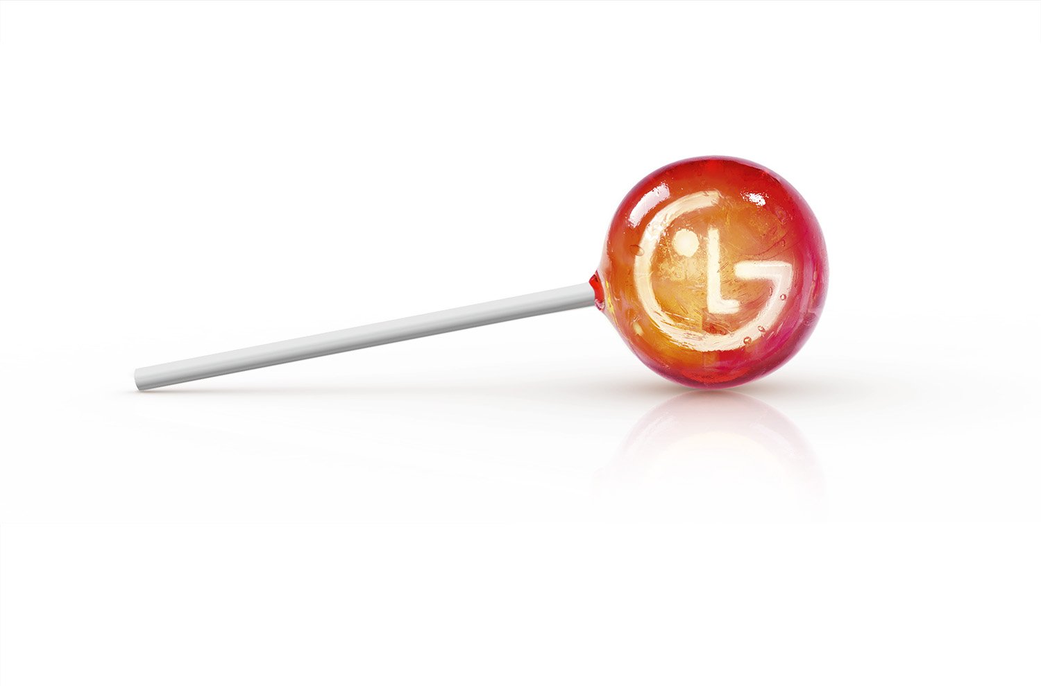 LG Lollipops: a single CGI lollipop with the LG logo, lying on its side