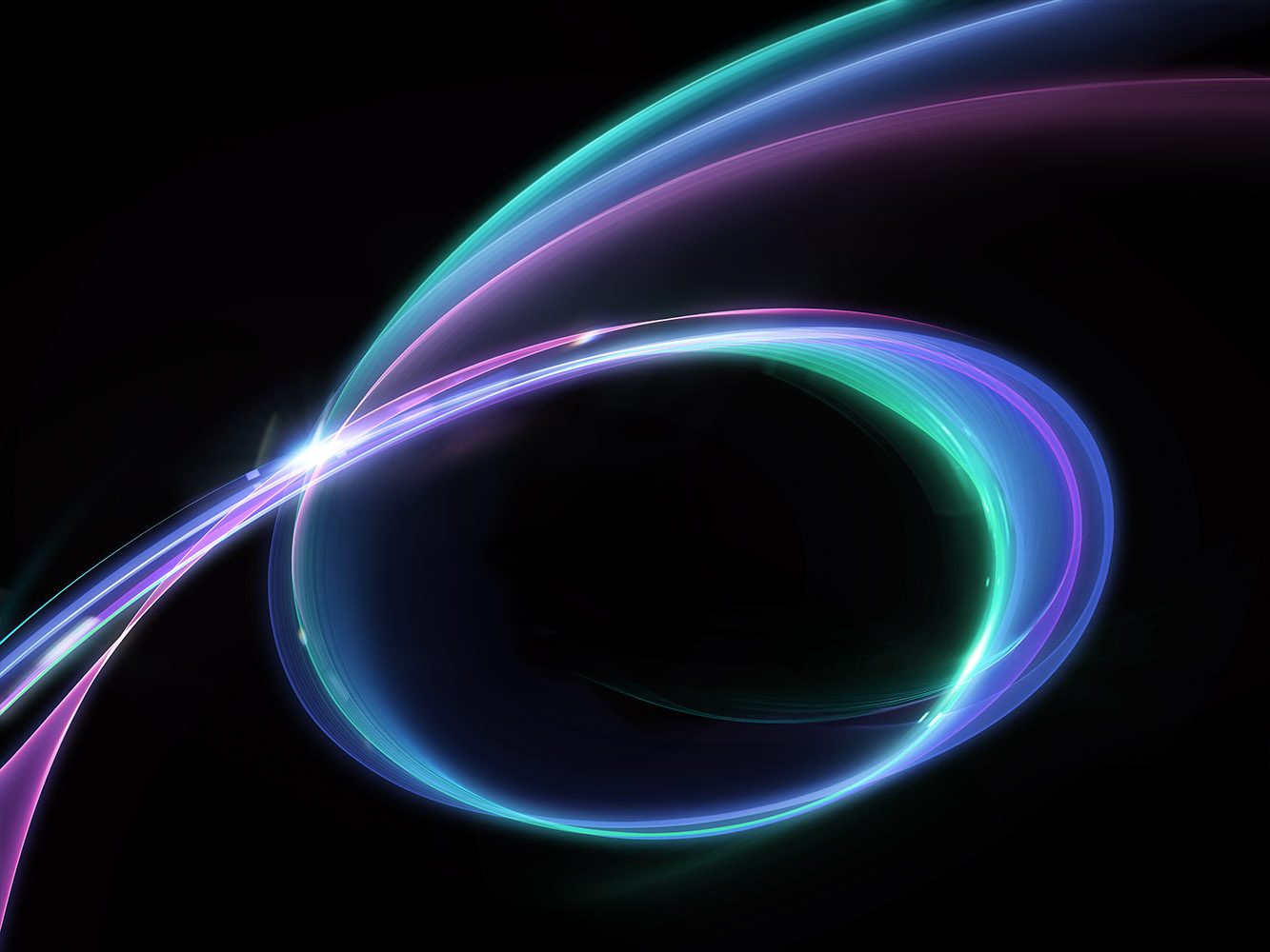 Picato Train: CGI light trails looping in teal, blue and magenta