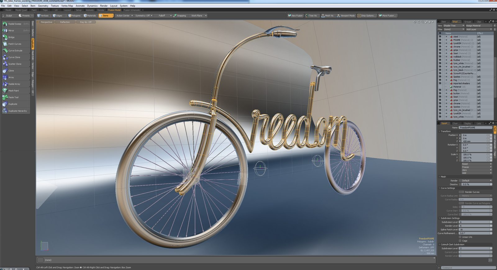 TfL Bikes: the Freedom bike frame modelled in Modo