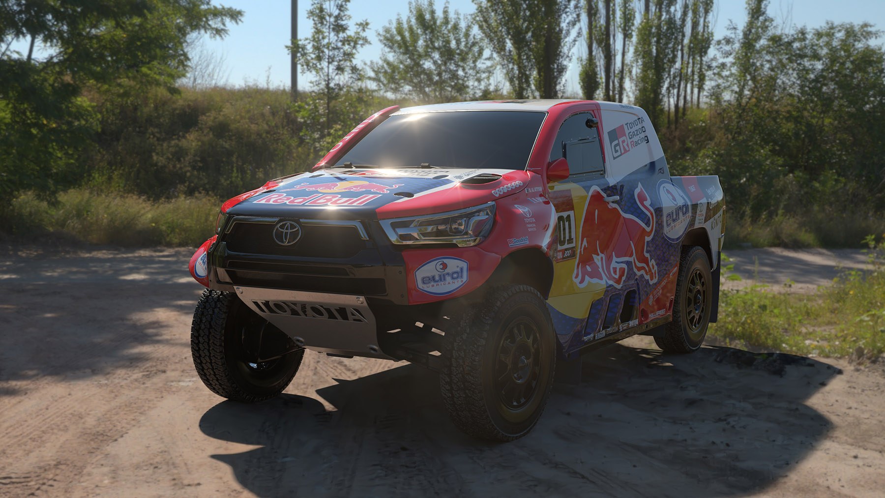 CGI Hilux rally truck in race livery, front three-quarter