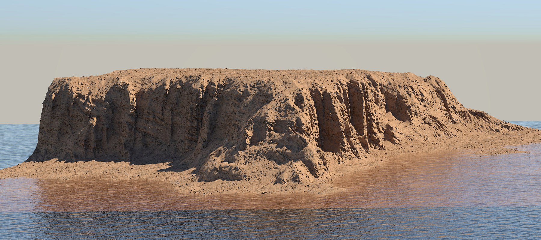 Eroded rock mesa rendered at real-world scale
