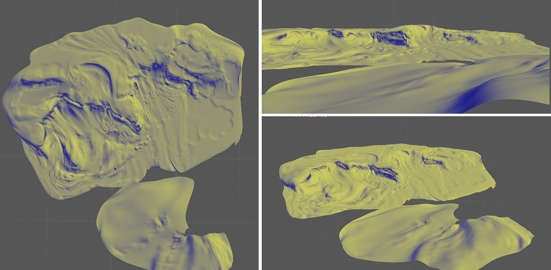 Grey-shaded terrain sculpt of the canyon landscape