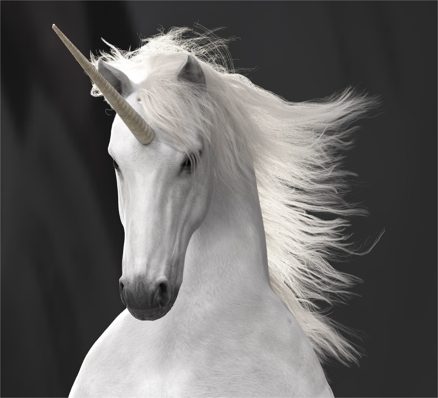 Rydapt: close-up of the CGI unicorn head and hand-combed mane